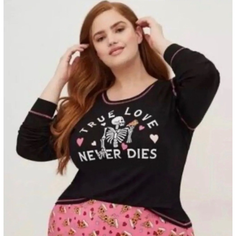 Torrid True Love Never Dies Skeleton Pajama Top Black Long Sleeve Tee Size (0) L